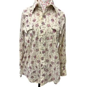 🌹 Champion Westerns Vintage Pearl Snap Shirt Rose Print Western Blouse FLAW